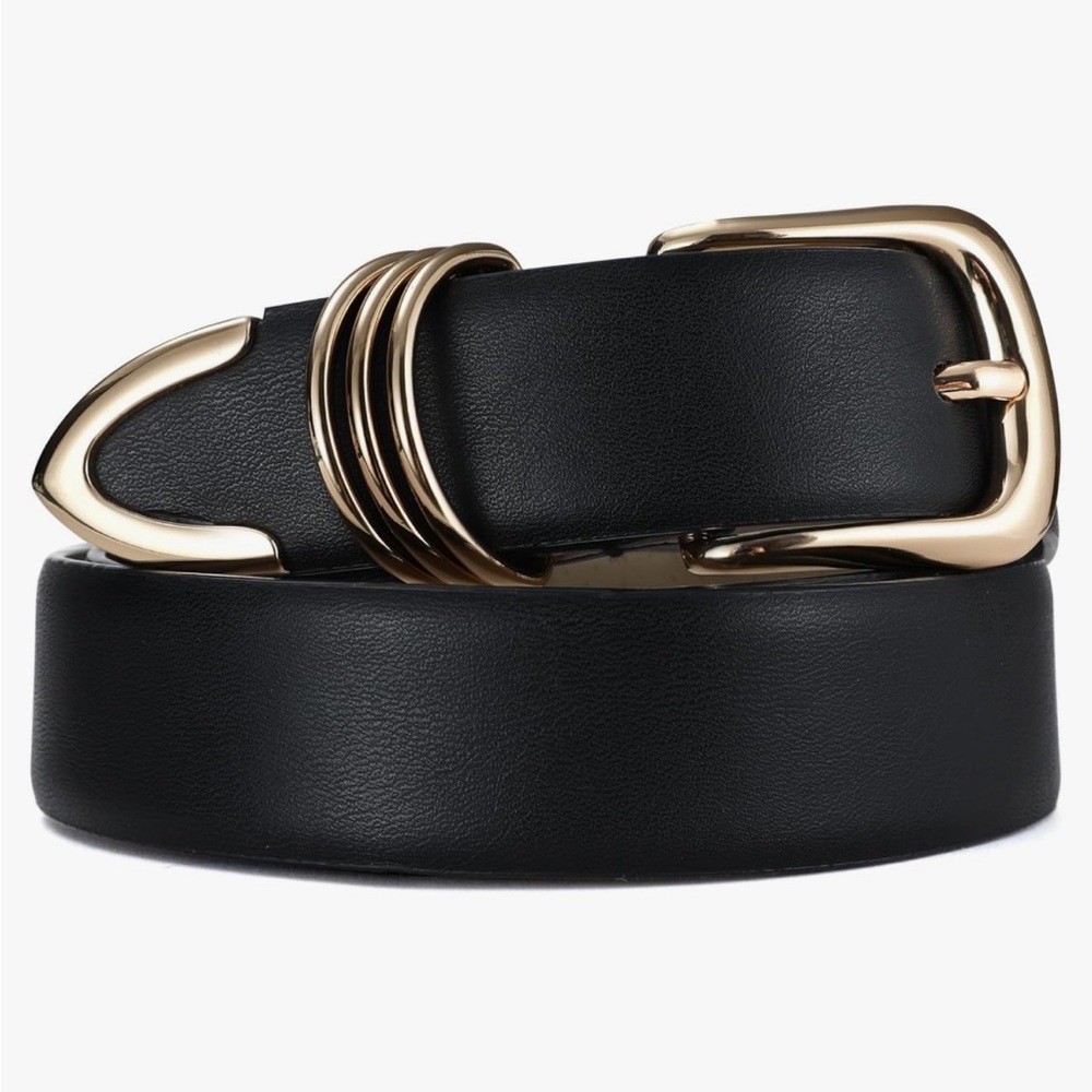 Black Leather Belt with gold buckle